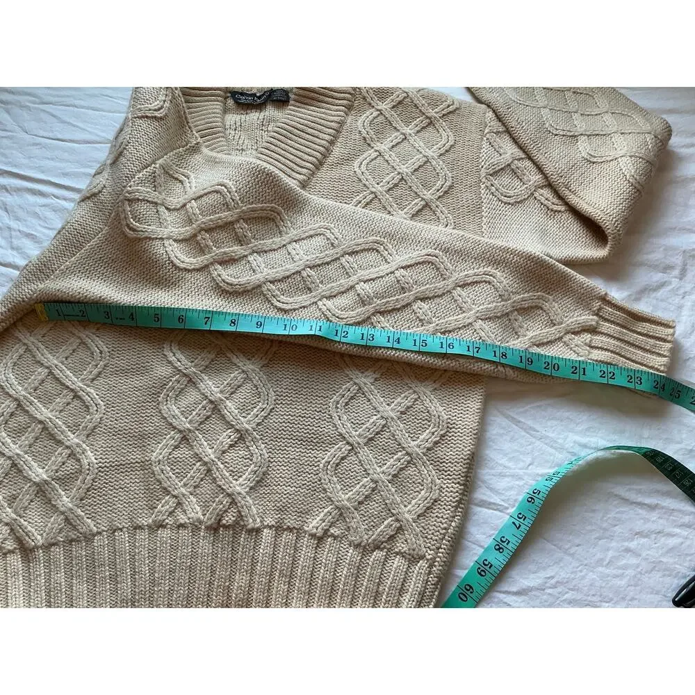 Vintage Calvin Klein 70s Men's Wool Cable Sweater Large Cream